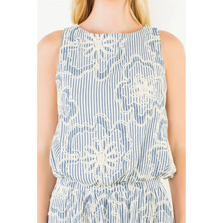 EMBROIDERED STRIPED TANK, BLUE