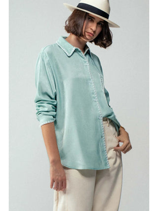SMOOTH SILK LONG SLEEVE DRESS SHIRT - SAGE