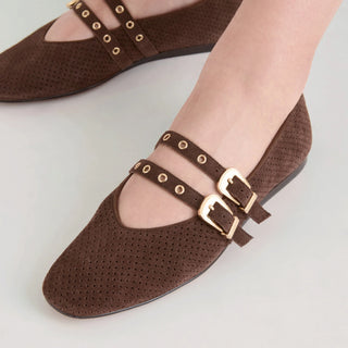 BAYLEE GROMMET FLAT, OLIVE SUEDE