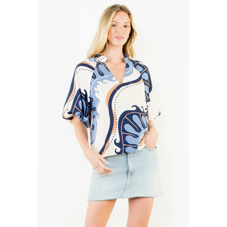 PUFF SLEEVE TOP, ABSTRACT PRINT