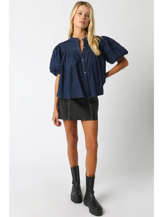 DELIS PUFF SLEEVE DENIM BLOUSE, DENIM