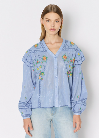 CHEMISE VOLANTS BLOUSE, BLUE LAVENDER