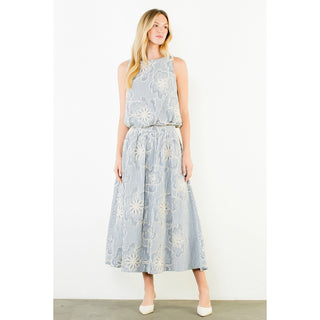 MIDI SKIRT, FLORAL TEXTURED EMB