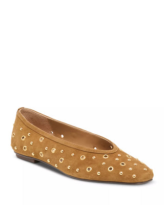 Caret Stud Suede Ballet Flats, Light Brown Suede