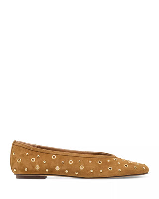 Caret Stud Suede Ballet Flats, Light Brown Suede