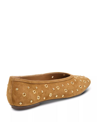 Caret Stud Suede Ballet Flats, Light Brown Suede