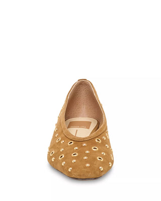 Caret Stud Suede Ballet Flats, Light Brown Suede