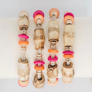 Bamboo Hair Tie Set - Hot Pink / Orange