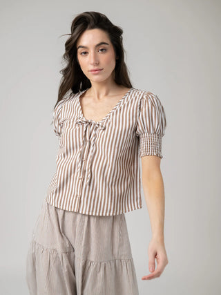 LOUISA TOP, BROWN STRIPES