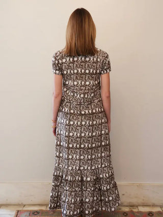 MEG ANKLE DRESS, CHOCOLATE BLOCKPRINT