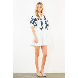 EMB PUFF SLEEVE SHOHRT DRESS, WHITE