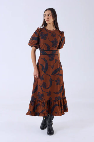ANTONIA DRESS,  NOIR BLOOM BROWN
