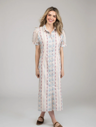 THE KRIS DRESS, IKAT STRIPE IVORY