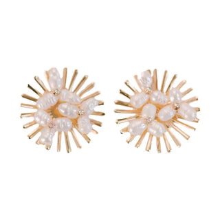 SUNBURST STATEMENT STUD EARRINGS - PEARL
