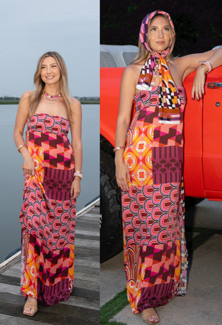 THE EMORY STRAPLESS DRESS, GEO POP