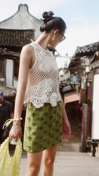 AZUA SKIRT, DILL OYSTER EYELET