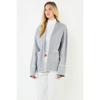 Embroidered Cardigan with Pockets, Gray
