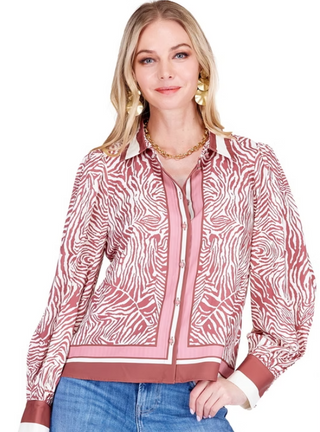 SCARF PUFF SLEEVE BLOUSE, MAROON ZEBRA