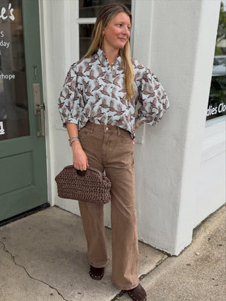 LAURA STRIPE TOP, FIELD & QUAIL MINI BROWN