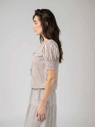 LOUISA TOP, BROWN STRIPES