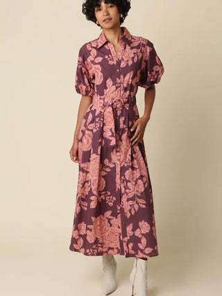 BEA FLORAL SHIRT BELTED MAXI DRESS - BEA FLORAL