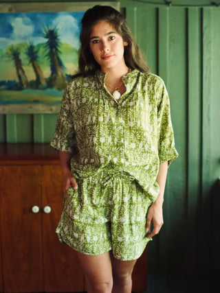 POPPY BLOUSE - GOING GREEN BLOCKPRINT