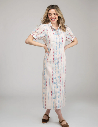 THE KRIS DRESS, IKAT STRIPE IVORY
