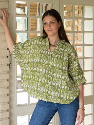 POPPY BLOUSE - GOING GREEN BLOCKPRINT