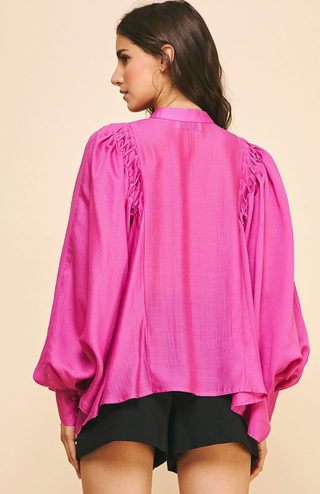 PINKTUCK SLEEVE BLOUSE, BERRY