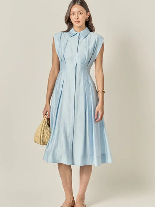 CONTRAST STITCH MIDI DRESS, POWDER BLUE