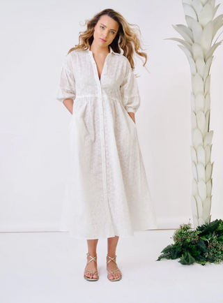 PENNE DRESS, WHITE EYELET