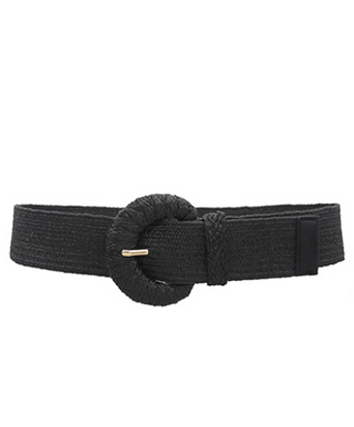 WRAPPED HALF MOON STRAW BELT, BLACK