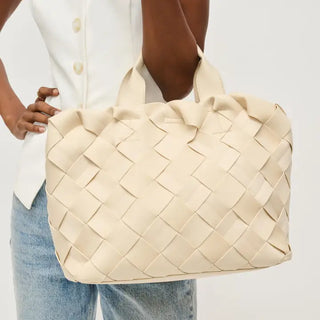 Ruth Woven Neoprene Crossbody Tote, Cream