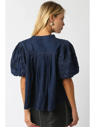 DELIS PUFF SLEEVE DENIM BLOUSE, DENIM