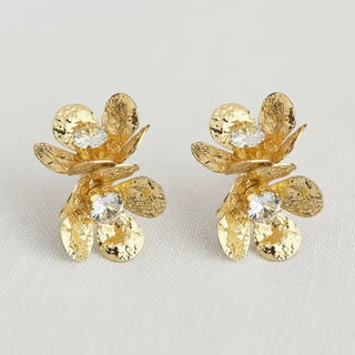 Vintage Inspired Hammered Flower Stud Earrings