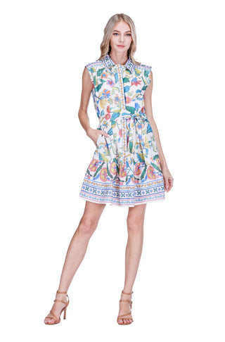 FRONT PLACKET SHIRT DRESS, FESTIVA FLORALS
