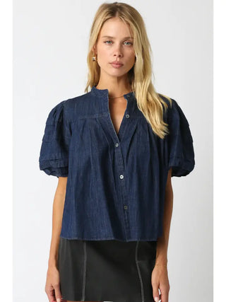 DELIS PUFF SLEEVE DENIM BLOUSE, DENIM