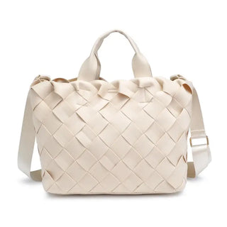 Ruth Woven Neoprene Crossbody Tote, Cream