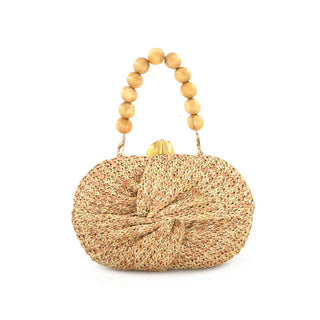 STRAW CLUTCH, KHAKI