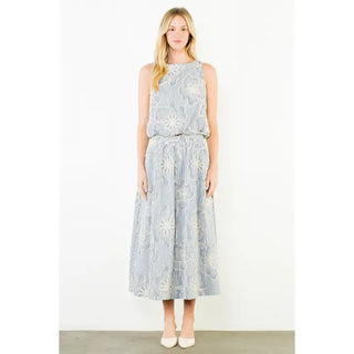 MIDI SKIRT, FLORAL TEXTURED EMB