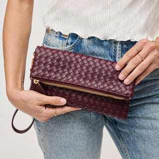 ARIA WOVEN WRISTLET CLUTCH, MERLOT