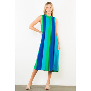 COLORBLOCK MIDI SLEEVELESSD DRESS, GREEN