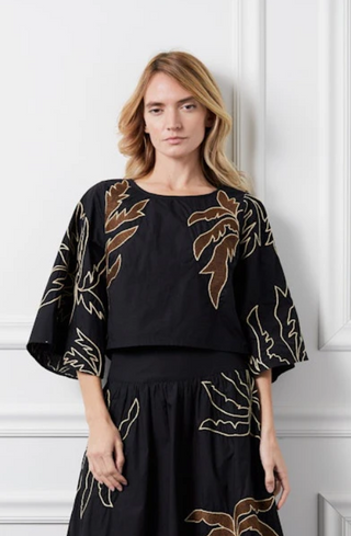 EMBROIDERED PALM TREE TOP, BLACK/BROWN