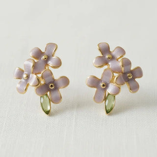 Vintage Enamel Purple Flower Stud Earrings