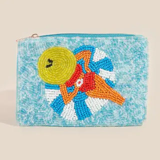 Sunbathing Pool Lady Seed Beaded Coin Purse