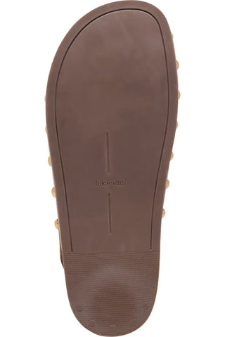 Joney Stud Flat Mule, Dark Brown Suede