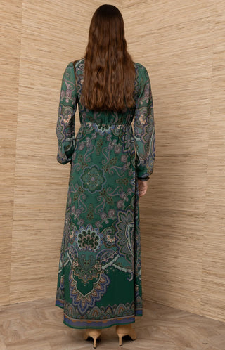 GEORGINA V NECK LONG DRESS, EMERALD
