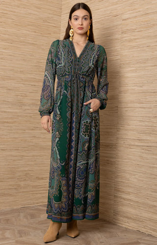 GEORGINA V NECK LONG DRESS, EMERALD