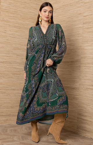 GEORGINA V NECK LONG DRESS, EMERALD