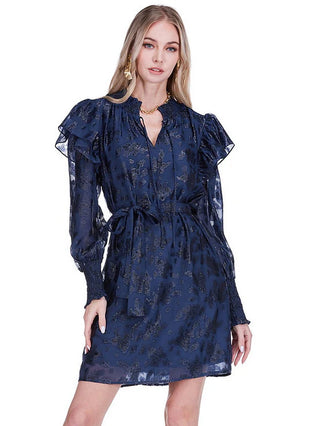 FLUTTER SLEEVE DRESS, NAVY